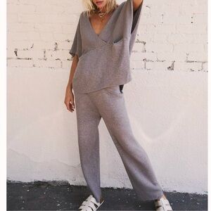 NWT Free People Jaclyn Sweater Set Co-Ord Pants Top Grey Two Piece Matching